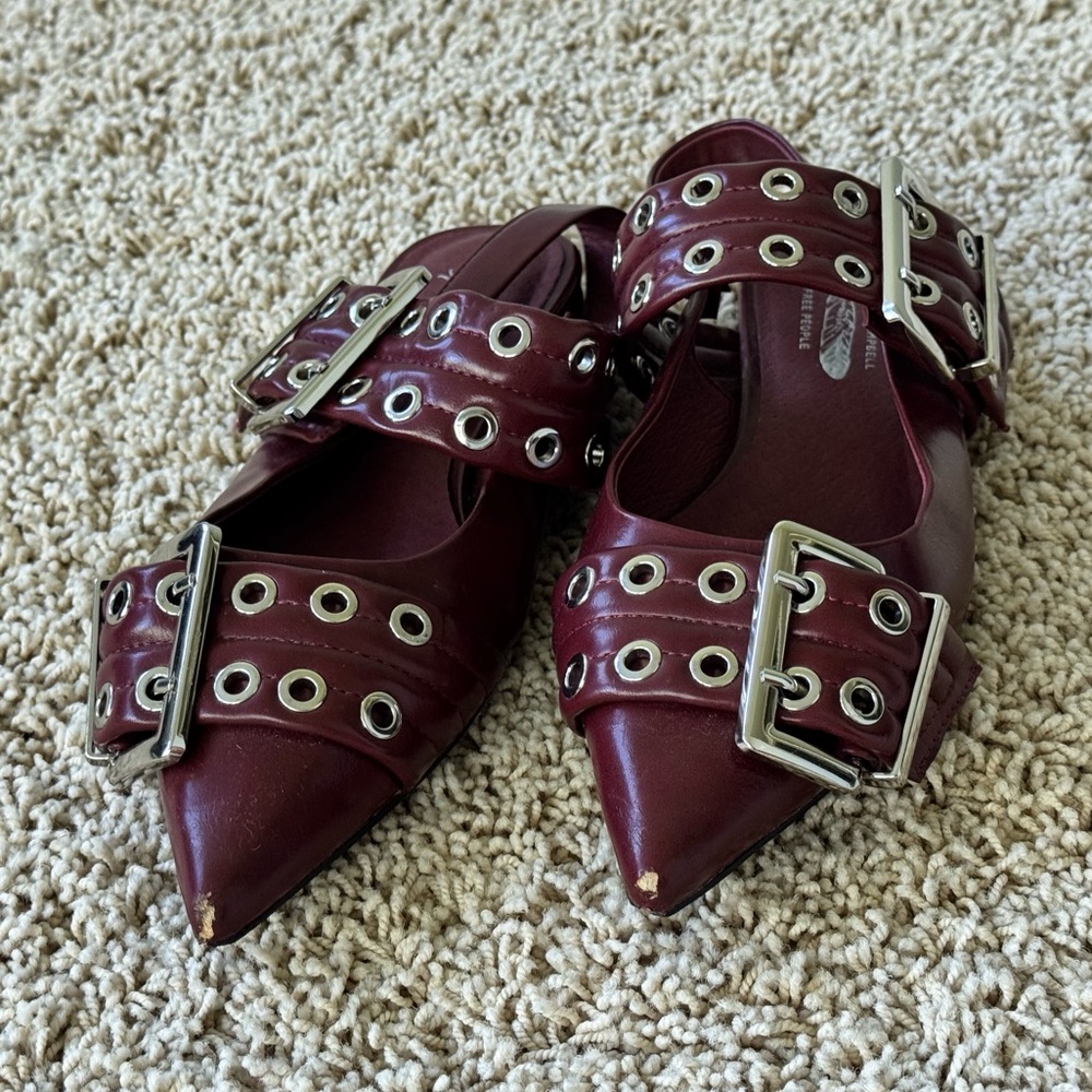 Jeffrey Campbell Burgundy Flats with Silver Buckles